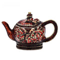 Ornate Enamel Teapot Brooch — Red