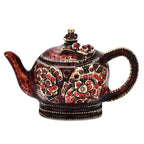 Ornate Enamel Teapot Brooch — Red
