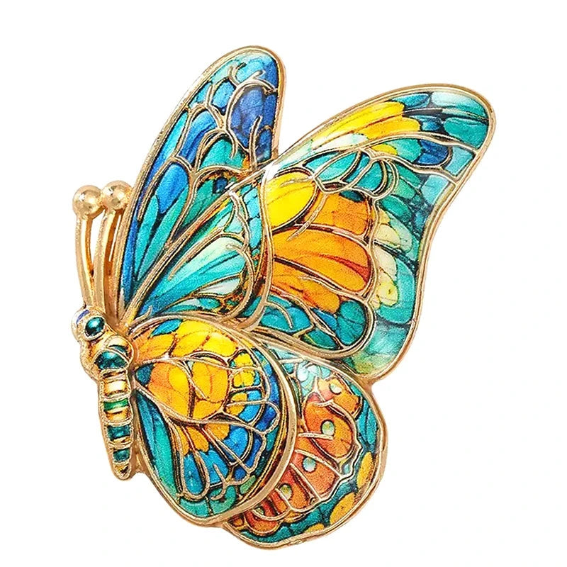 Patterned Butterfly with Folded Wings Brooch original white background product photo