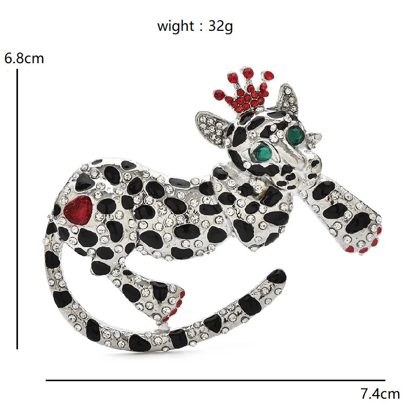 Crowned Enamel Leopard with Curved Tail Brooch dimensions and weight