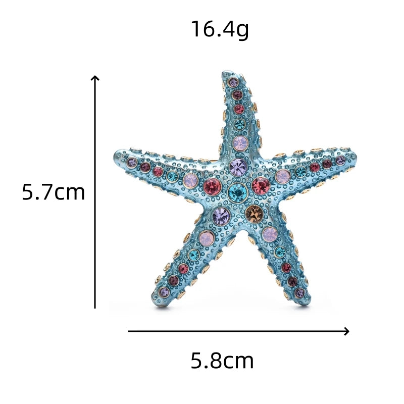 Rhinestone Starfish with Faceted Accents Brooch — dimensions