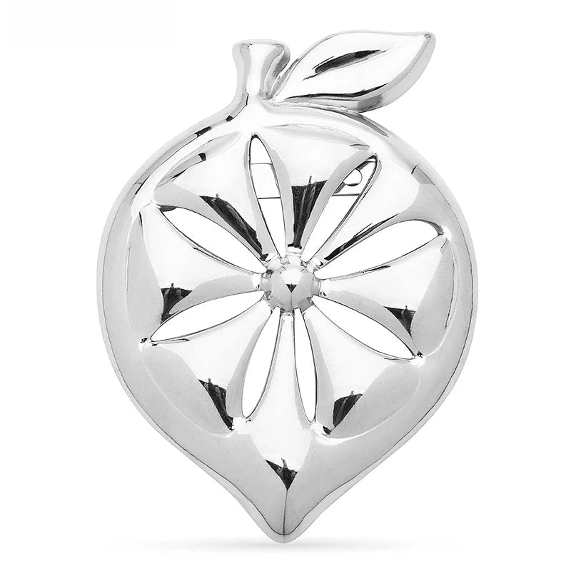 Lemon Slice with Leaf Brooch — Silver