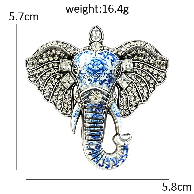 Ornate Elephant Head with Jeweled Ears Brooch