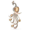 Jeweled Peacock with Flowing Loop Tail Brooch — Champagne