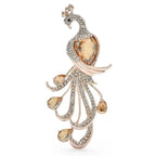 Jeweled Peacock with Flowing Loop Tail Brooch — Champagne