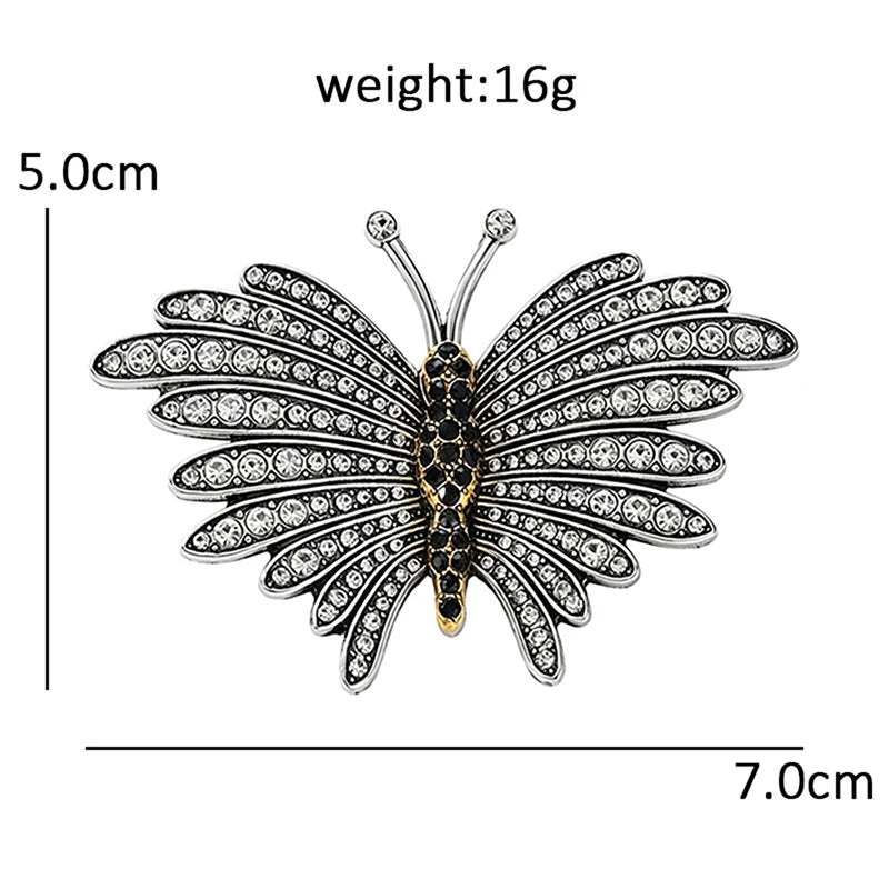 Radiating Butterfly Wings with Sparkling Lines Brooch