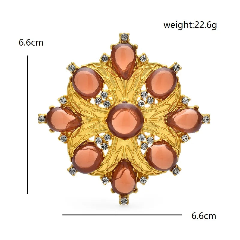 Amber-Tone Faceted Floral Medallion Brooch — dimensions