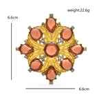 Amber-Tone Faceted Floral Medallion Brooch — dimensions
