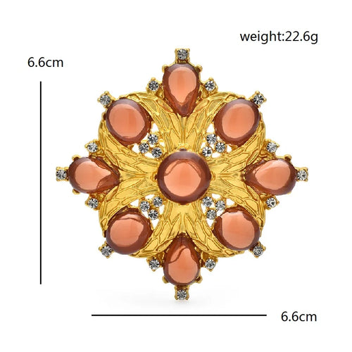Amber-Tone Faceted Floral Medallion Brooch — dimensions