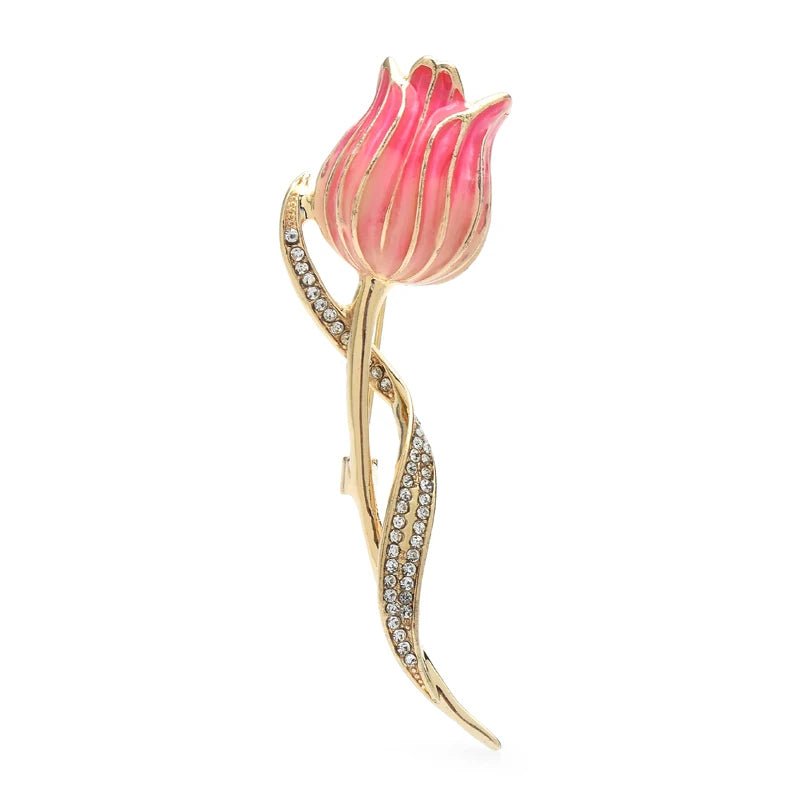 Enamel Tulip with Jeweled Stem Brooch