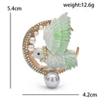 Enamel Flying Bird with Crescent and Pearl-Look Beads Brooch — dimensions