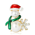 Pearl-Look Snowman with Green Scarf Brooch — Snowman & Green Scarf
