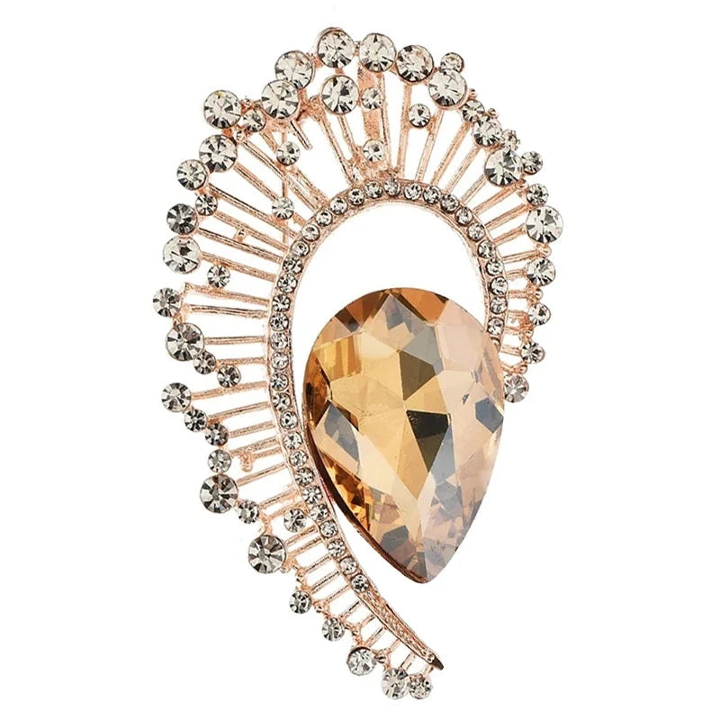 Faceted Teardrop with Baguette Halo Brooch — Champagne