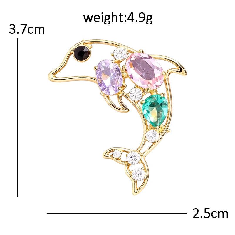 Leaping Dolphin with Pastel Faceted Accents Brooch