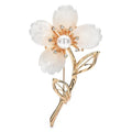 Pearl-Look Flower on Twisted Stem Brooch — White