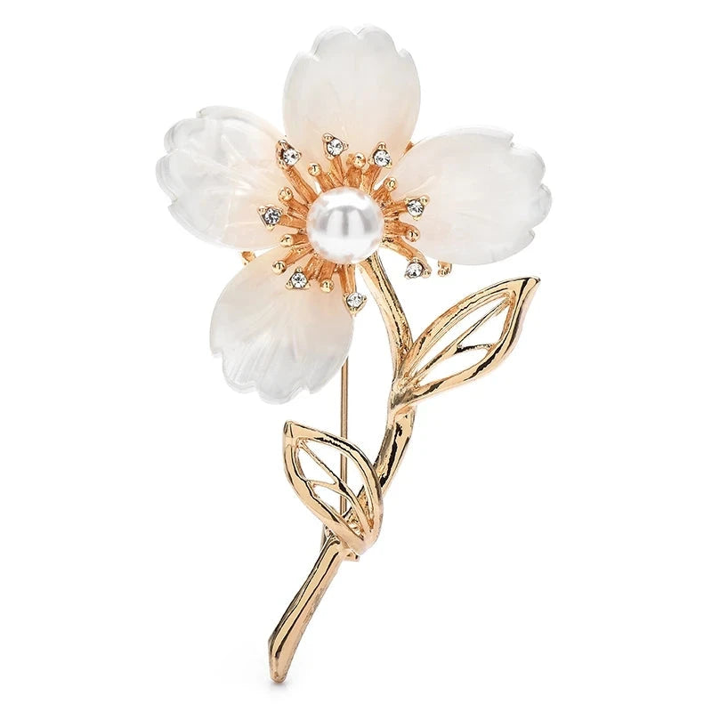 Broche fleur aspect perle sur tige torsadée