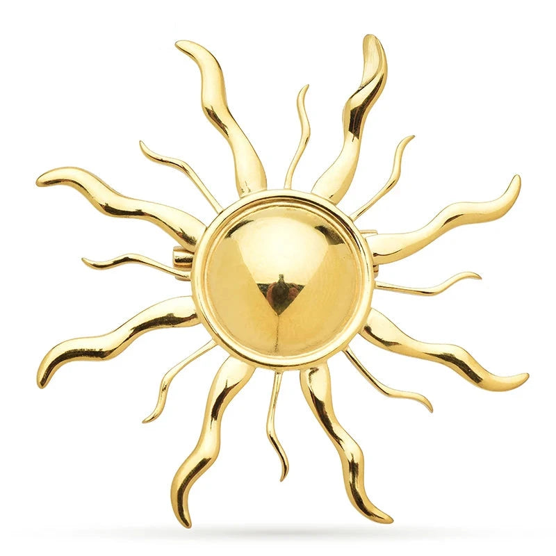 Wavy Ray Sun Stainless Steel Brooch — Gold