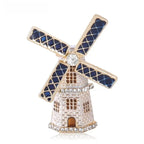 Rhinestone Windmill Cottage Brooch — Blue