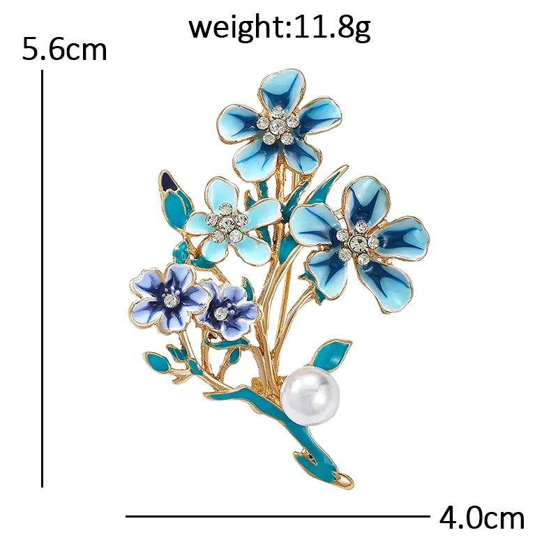Blue Flower Spray Brooch