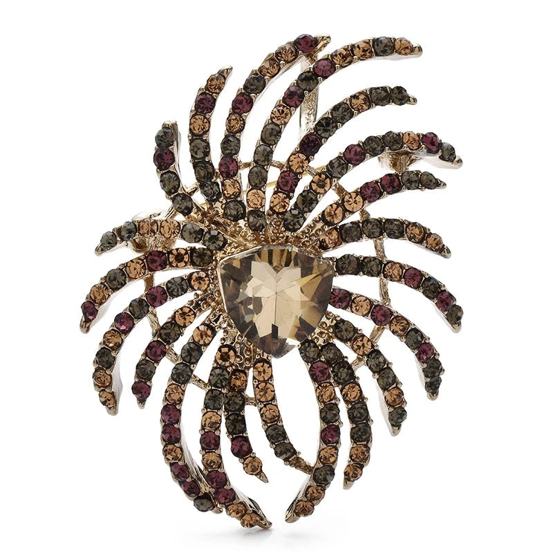 Vintage-Style Spiral Flower with Faceted Center Brooch — Champagne