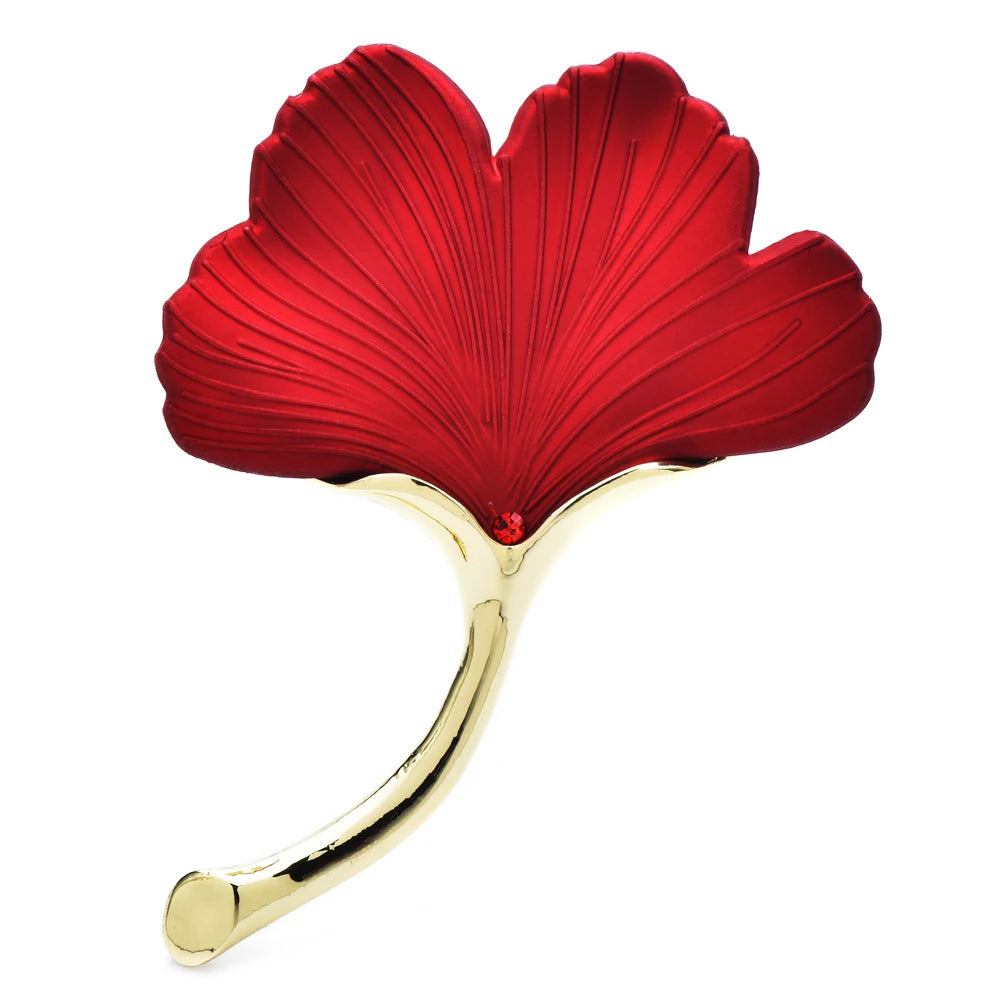 Colorful Enamel Ginkgo Leaf Brooch — Red