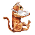 Orange Cat Grooming Its Paw Brooch — Orange