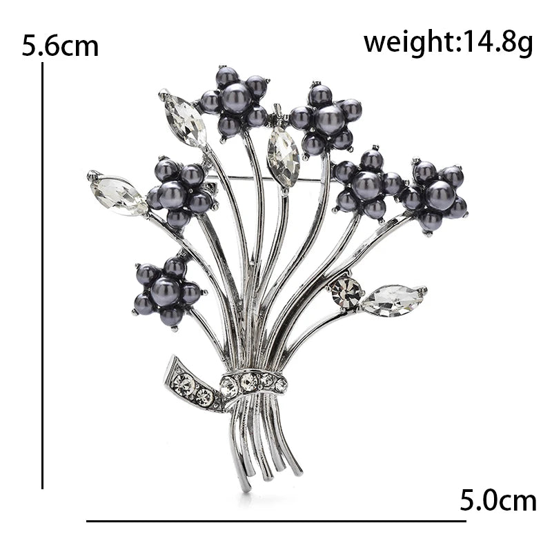 Pearl-Look Flower Bouquet Brooch — dimensions
