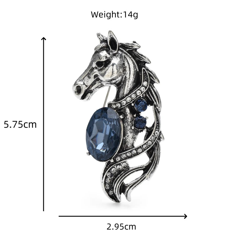 Jeweled Horse Head with Flowing Mane Brooch