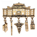 Hospital with Medical Charms Brooch — Gold