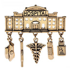 Hospital with Medical Charms Brooch — Gold