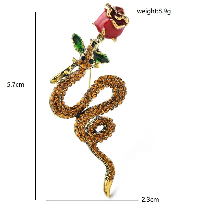 Rose and Coiled Snake Brooch — dimensions