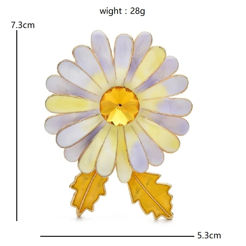 Enamel Daisy with Leaves Brooch — dimensions