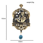 Art Nouveau Woman Blowing Bubbles with Blue Drop Brooch — dimensions