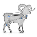 Aries Ram with Blue Star Accents Brooch — Silver