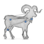 Aries Ram with Blue Star Accents Brooch — Silver