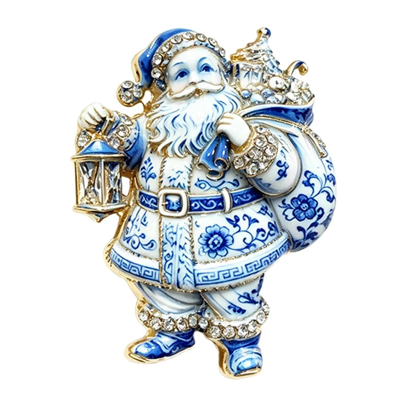 Santa Claus with Lantern and Gift Sack Brooch original white background product photo
