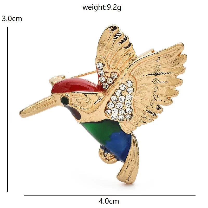 Colorful Flying Bird with Sparkling Wings Brooch dimensions and weight