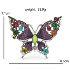 Vintage-Style Floral Enamel Butterfly Brooch — dimensions