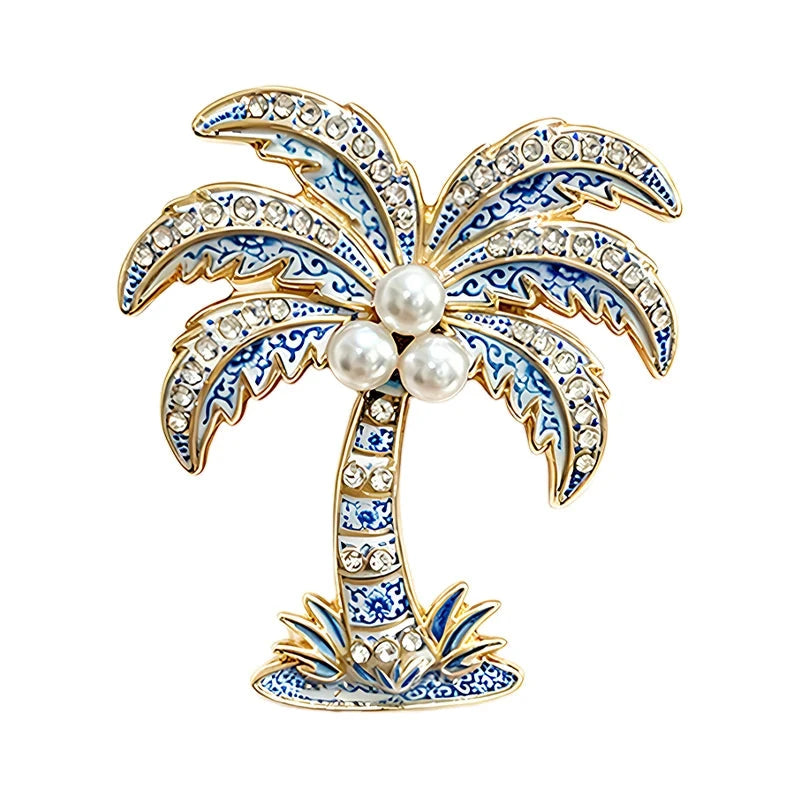 Rainbow Palm Tree with Pearl-Look Accents Brooch original white background product photo
