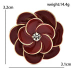 Deep Red Enamel Camellia Brooch — dimensions