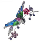 Jeweled Hummingbird on Berry Branch Brooch — Blue