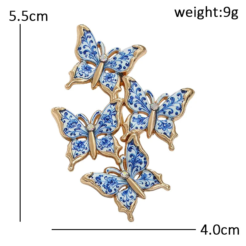 Blue and White Butterfly Cluster Brooch