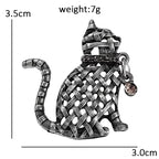 Woven-Look Cat with Dangling Collar Charm Brooch