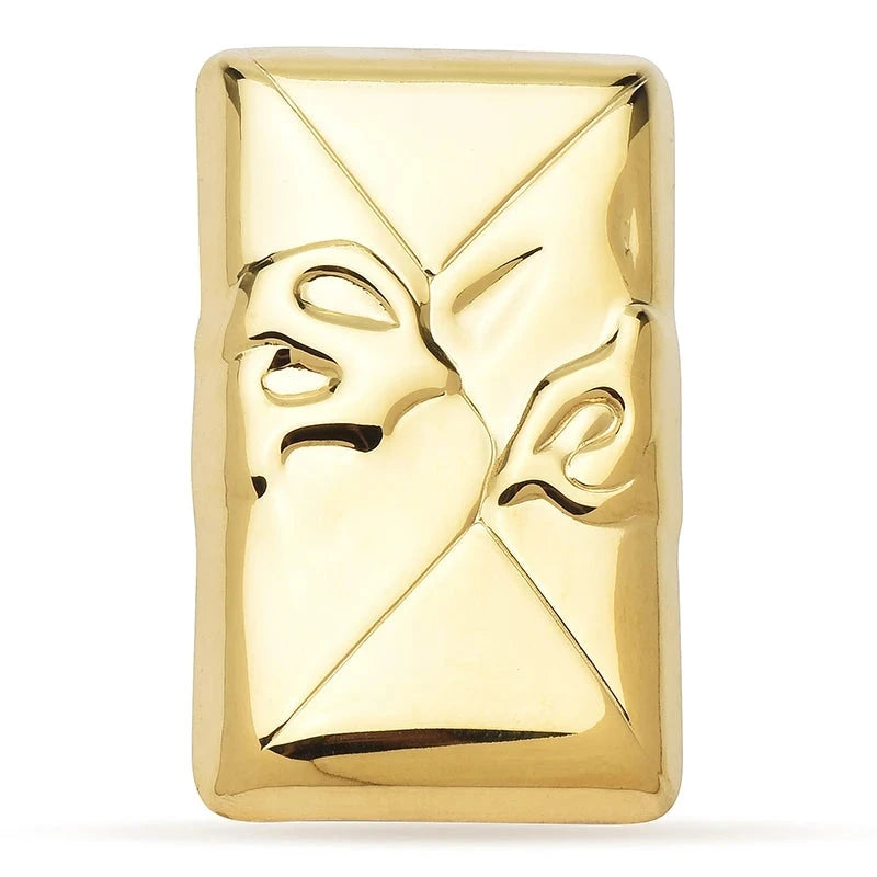 Sculptural Face Envelope Brooch — Gold