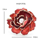 Enamel Peony with Pearl-Look Center Brooch — dimensions