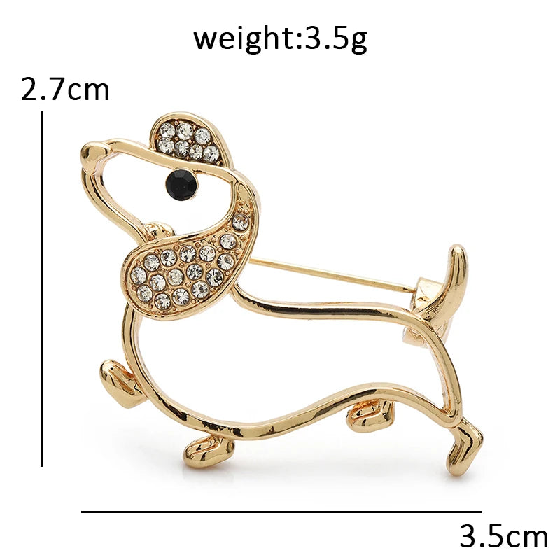 White Enamel Dachshund with Jeweled Scarf Brooch — dimensions