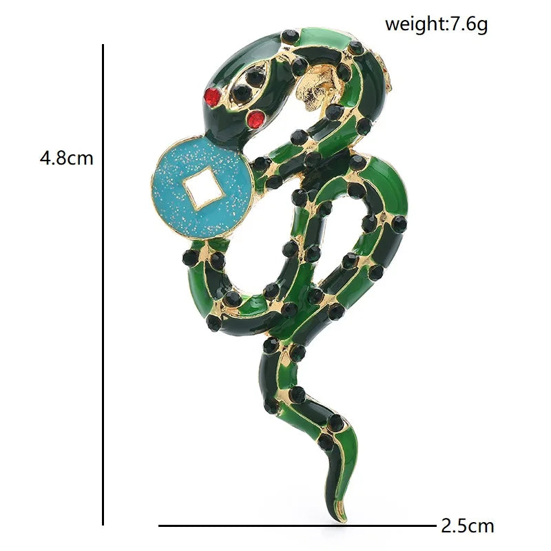 Enamel Snake with Colorful Stone Brooch — dimensions