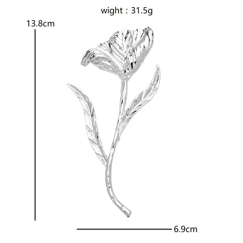 Extra-Large Sculpted Tulip with Long Curved Stem Brooch dimensions and weight