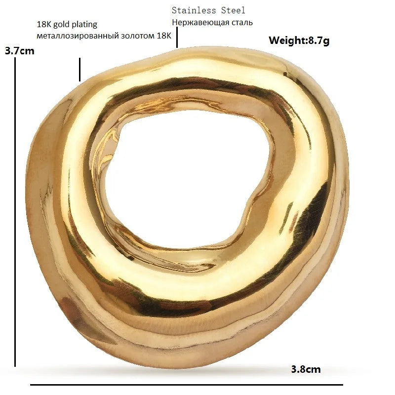 Sculptural Open Circle Stainless Steel Brooch — dimensions