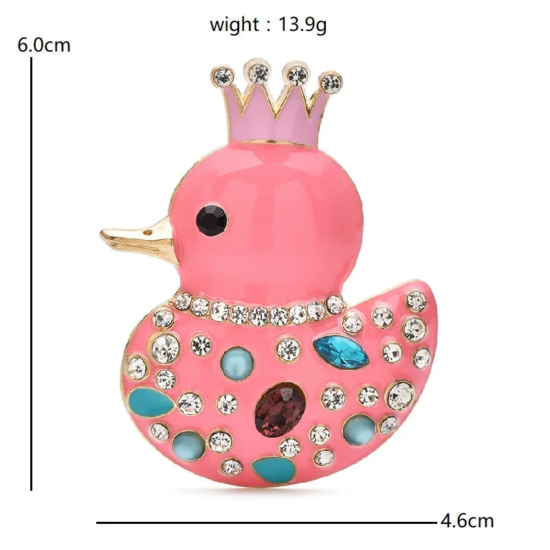 Crowned Enamel Duck with Rhinestones Brooch — dimensions